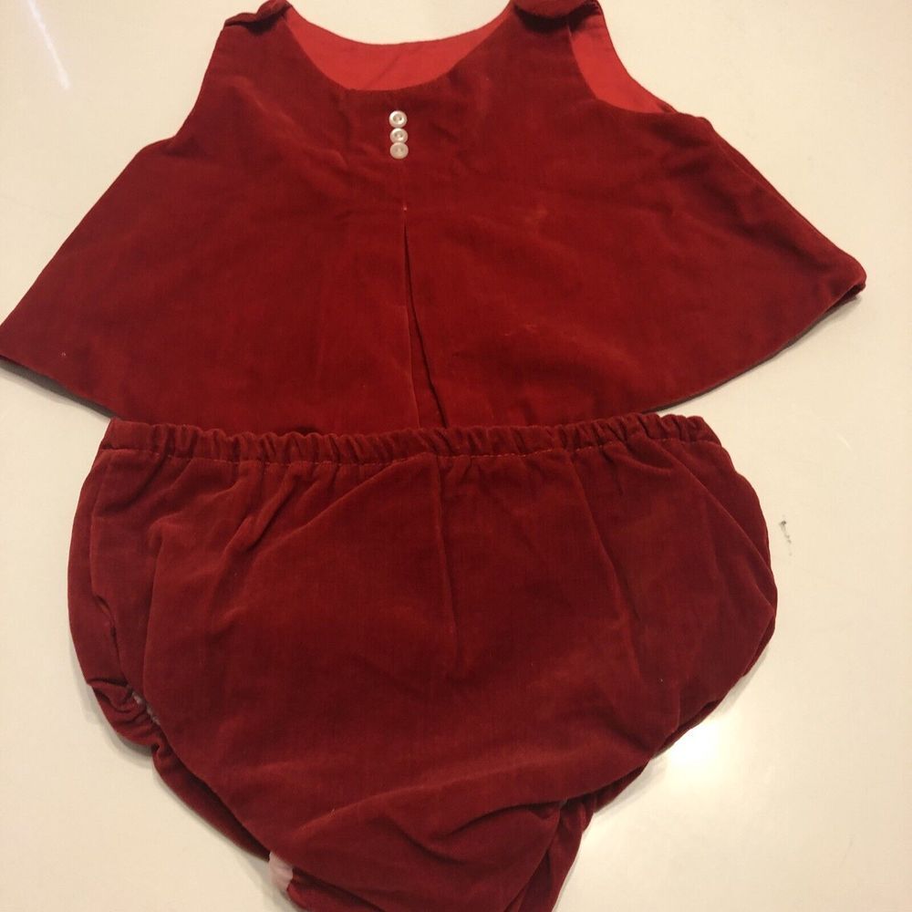 Vintage 1960s Velvet Baby Dress‎ And Diaper Cover 6 Months